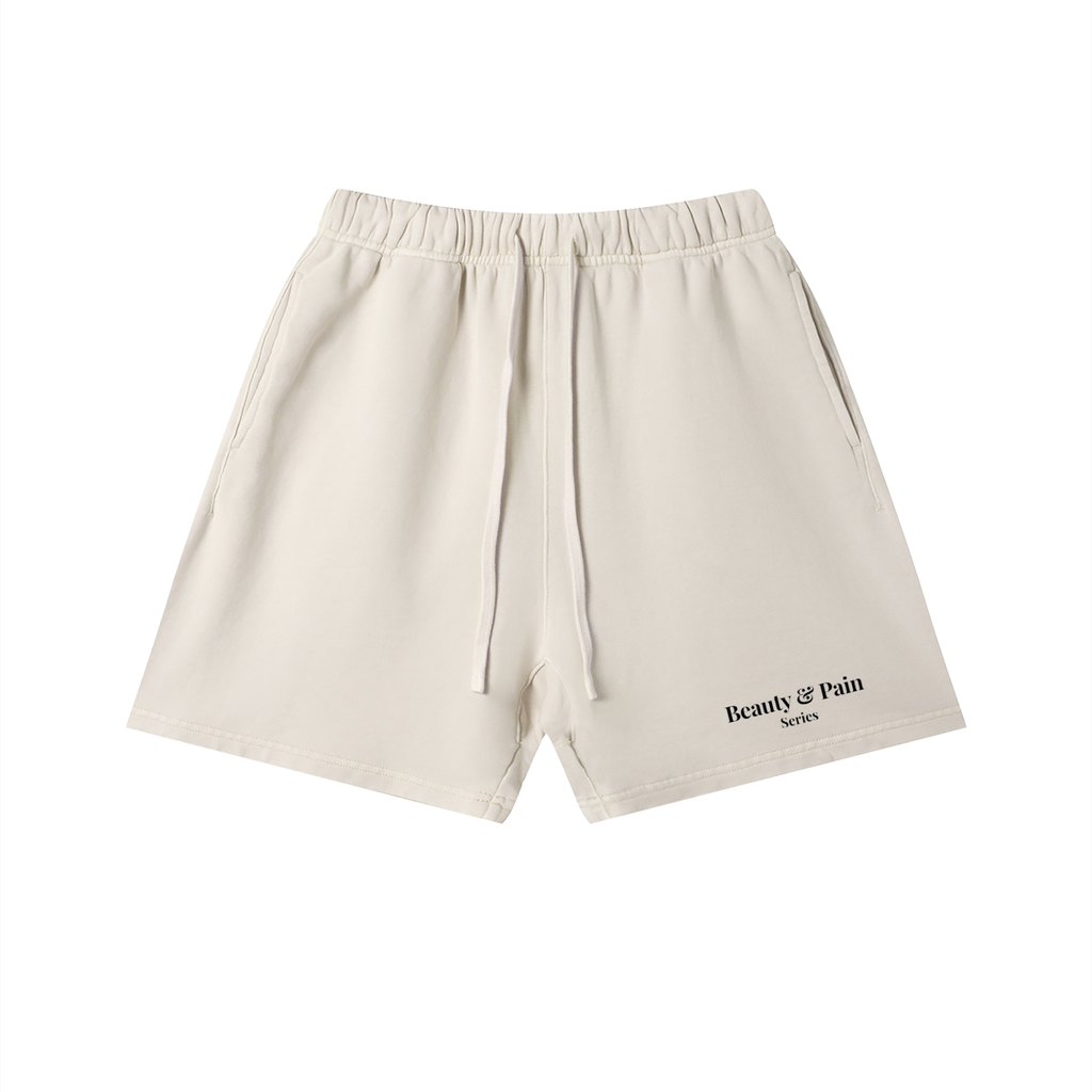 BeautyandPainSeries,VintageCollection,CreamShorts,VintageWash,Unisex,Streetwear,LuxuryStreetwear,100PercentCotton,360GSM